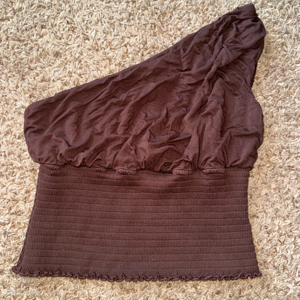 Princess Polly Brown One-Shoulder Crop Top